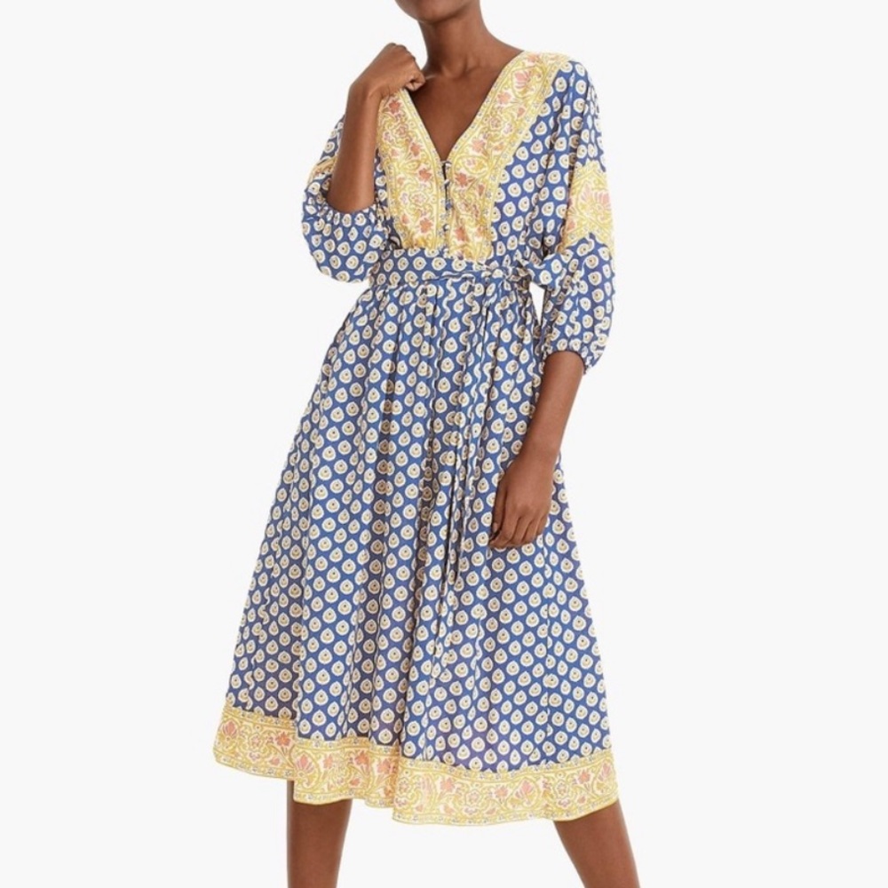 J..Crew Tie-waist Midi Dress In Block-print Floral